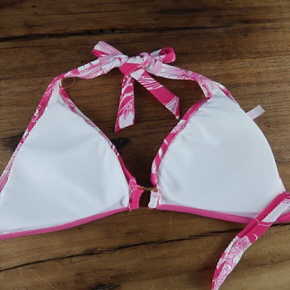 LEILANI PINK FLORAL PADDED HALTER BIKINI SWIM TOP SIZE XL - Picture 5 of 8